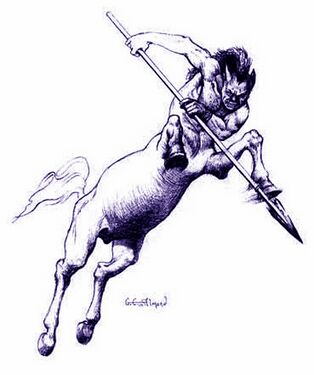 Centaur: This drawing convinced the producer and writers that the centaur's weapon should be a spear instead of the tradition bow and arrows. (used on the MM8 Map)