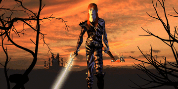 Gelu wielding Armageddon's Blade (Oblivion's Edge  epilogue)