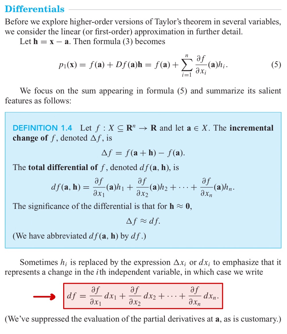 Definición de diferencial de una función en varias variables