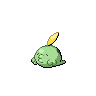 ball-shaped creature with tiny hands, a small leaf on its head, puckered lips, and a short tail