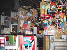 Bar and uniquely decorated walls of Cocco Latte's interior.