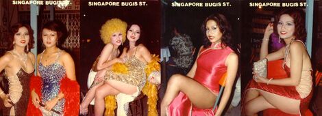 1970s Bugis Street souvenir postcards featuring well-dressed transwomen.