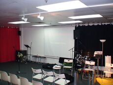 The FCC stage from which sermons and talks were given.