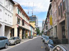Rows of shophouses along Tras Street, where Alternative Bar is located.