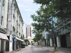 Row of shophouses on the left along Loke Yew Street, where Towel Club is located.