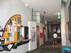 The corridor-like lobby of The Substation.
