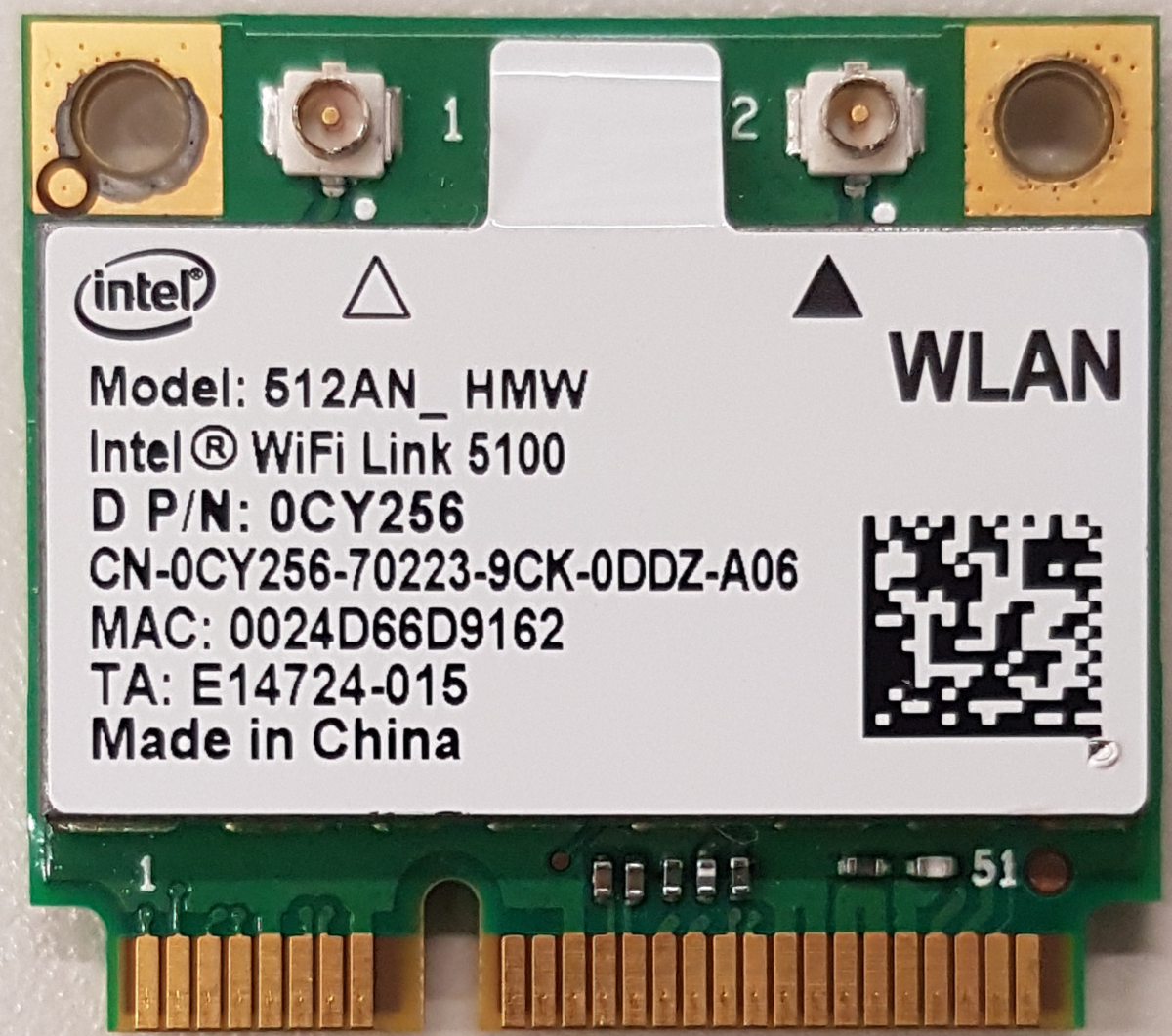Intel WiFi Link 5100 (abgn, half size) - TechInfoDepot